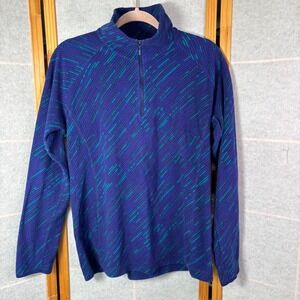 Columbia Fleece Pullover Womens Large Purple Blue Quarter Zip Geometric Print
